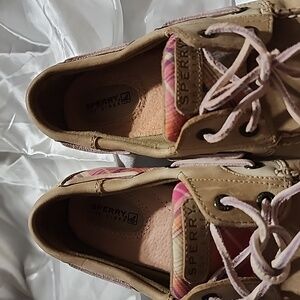 Sperry Top-Sider Leather Pink/Purple/Khaki Plaid Size 8